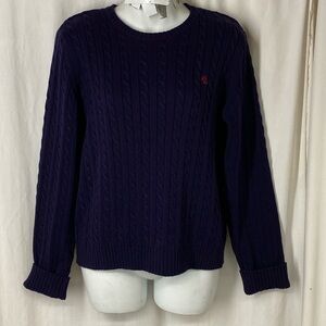 Lauren Ralph Lauren L Purple Cable Pink Red RLL Logo Sweater Crewneck